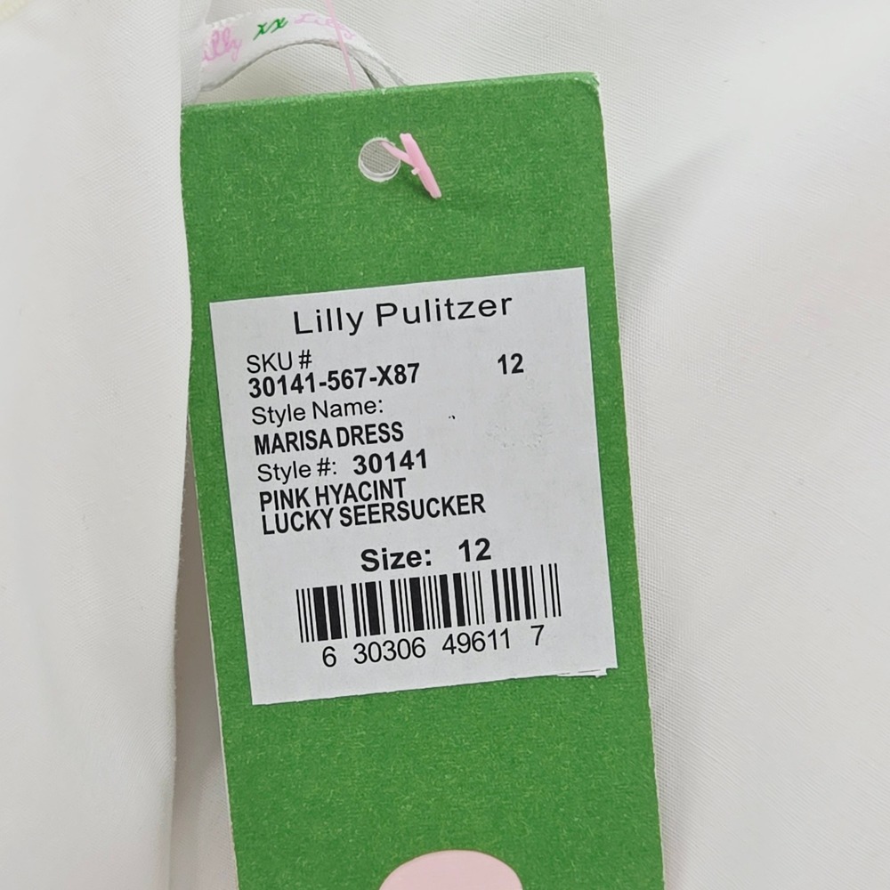 Lilly Pulitzer Marisa Dress Pink Hyacinth Lucky Seersucker NWT 12 Summer Wedding - Picture 9 of 12